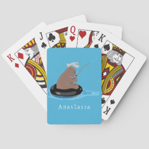 Cute berenwelp vissen cartoonillustratie pokerkaarten