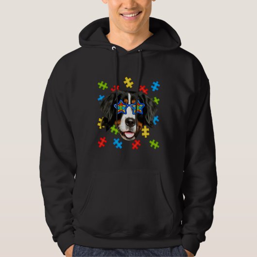 Cute Bernese Mountain Autism Puzzle Sunbribrig Dog Hoodie (Voorkant)