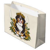 Cute Bernese Mountain Dog Wearing Sunflower Crown Groot Cadeauzakje (Achterkant Gekanteld)