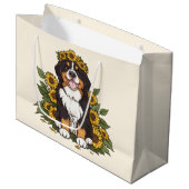 Cute Bernese Mountain Dog Wearing Sunflower Crown Groot Cadeauzakje (Voorkant Gekanteld)