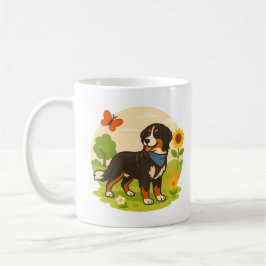 Cute Bernese Mountain Dog with Sunflower & Butterf Koffiemok