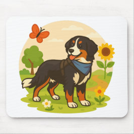 Cute Bernese Mountain Dog with Sunflower & Butterf Muismat