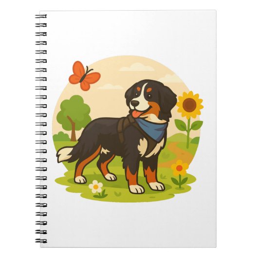 Cute Bernese Mountain Dog with Sunflower & Butterf Notitieboek (Voorkant)