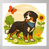 Cute Bernese Mountain Dog with Sunflower & Butterf Poster (Voorkant)