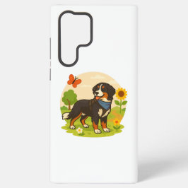 Cute Bernese Mountain Dog with Sunflower & Butterf Samsung Galaxy Hoesje