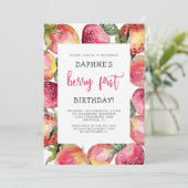 Cute Berry Eerste Verjaardag Aardbeien Feestje Kaart (Staand voorkant)