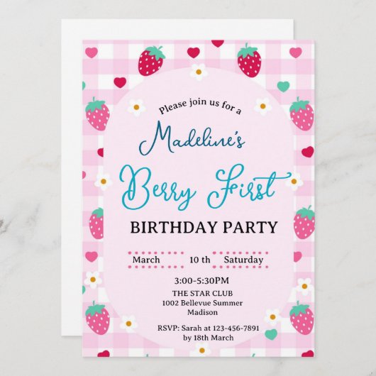 Cute Berry First  invitation  (Devant / Derrière)