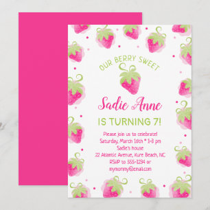 Cute Berry Sweet Pink Strawberries Birthday Kaart