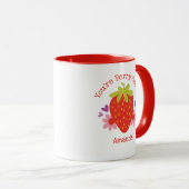 Cute Berry Sweet Red Strawberry Floral Mug (Devant droit)