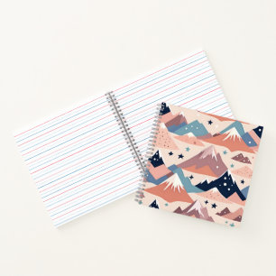 Cute besneeuwde bergen en sterren patroon roze notitieboek
