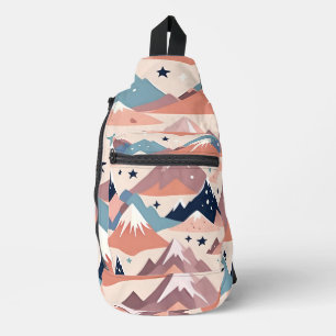 Cute besneeuwde bergen en sterren patroon roze sling bag