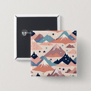 Cute besneeuwde bergen en sterren patroon roze vierkante button 5,1 cm