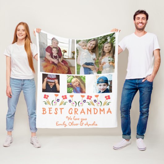 Cute Best Grandma Flowers Photo Collage Fleece Deken (In situ)