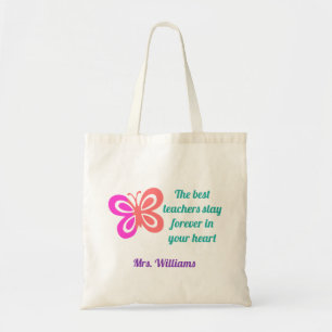 Cute Best Teacher Butterfly Quote Monogram Tote Bag
