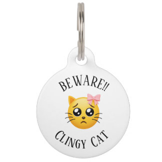 Cute Beware Clingy Cat Pet Tag Huisdierpenning