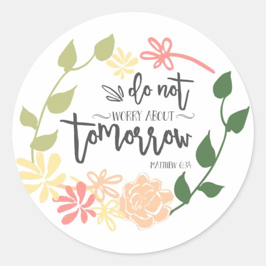 Cute Bible Verse Flower WreatCalligraphy Chic Ronde Sticker (Voorkant)