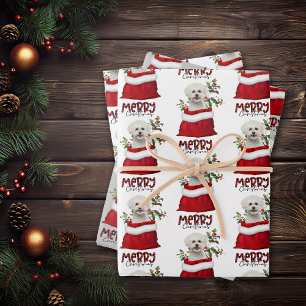 Cute Bichon Frise Dog in Holiday Gift Bag Inpakpapier Vel