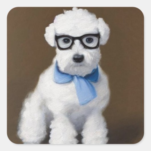 Cute Bichon Frisé Wearing Glasses Vierkante Sticker (Voorkant)