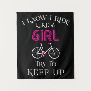 Cute Bicycle Bike Woman Girl Vrouw Wandkleed