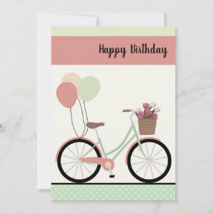 Cute Bicycle en Balloons Happy Birthday Card Kaart