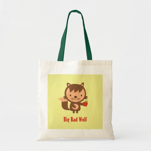 Cute Big Bad Wolf met Apple voor kinderen Tote Bag (Voorkant)