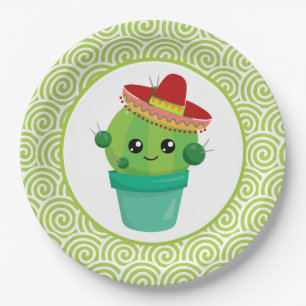 Cute Big Eyed Cactus in Red Sombrero Papieren Bordje