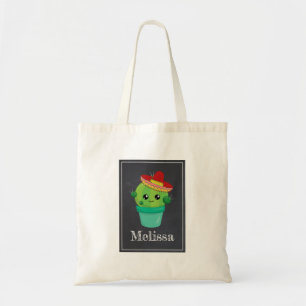 Cute Big Eyed Cactus in Red Sombrero Tote Bag