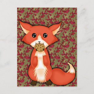 Cute Big Eyed Fox die een koekje eet Briefkaart