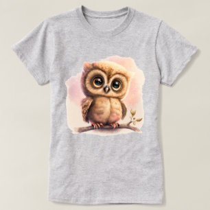 Cute Big Eyed Owl on Pink Background Graphic T-shirt