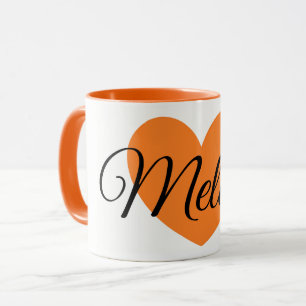 Cute Big Oranje Heart Print Persoonlijke koffie Mok