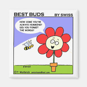 Cute Big Red Flower and Bumble Bee Cartoon Magneet