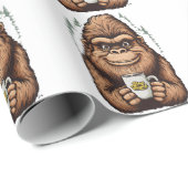 Cute Bigfoot Drinking Coffee  Funny Sasquatch  Cadeaupapier (Rol Hoek)