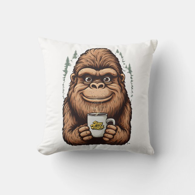 Cute Bigfoot Drinking Coffee  Funny Sasquatch  Kussen (Voorkant)