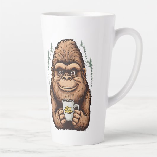 Cute Bigfoot Drinking Coffee  Funny Sasquatch  Latte Mok (Rechts)