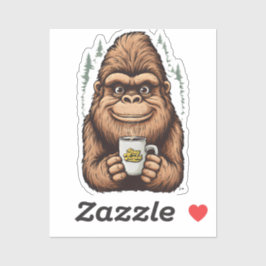 Cute Bigfoot Drinking Coffee Funny Sasquatch Sticker