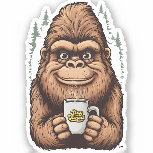 Cute Bigfoot Drinking Coffee  Funny Sasquatch  Sticker (Voorkant)