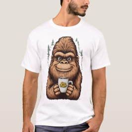 Cute Bigfoot Drinking Coffee Funny Sasquatch T-shirt