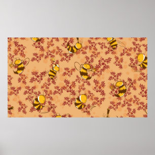 Cute bij achtergrondpatroon poster