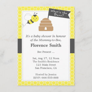 Cute Bij Thema Baby Shower in Geel en Donkergrijs Kaart