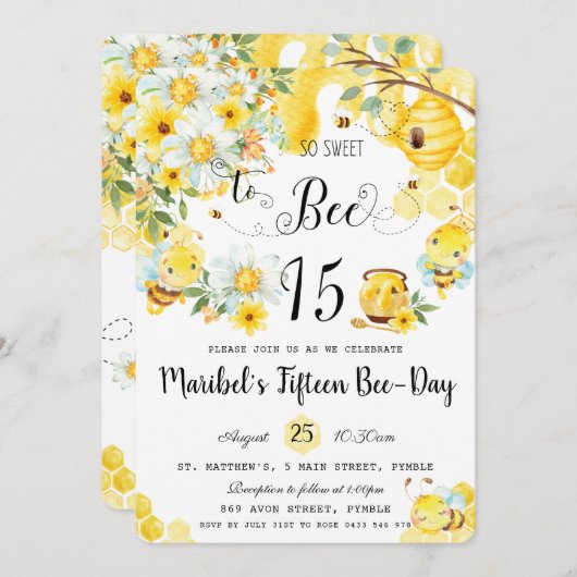 Cute bijen, zo zoet tot 15-jarige koninginnenziekt kaart (Voorkant / Achterkant)