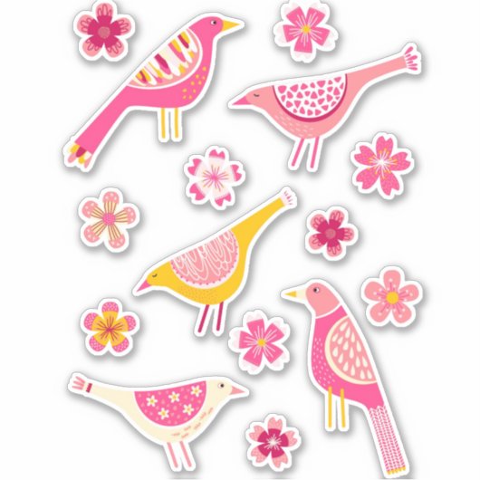 Cute Bird and Flower Sticker (Voorkant)