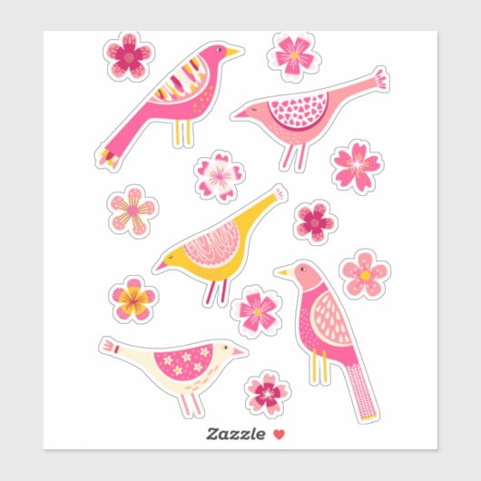 Cute Bird and Flower Sticker (Vel)