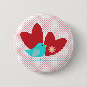 Cute Bird and Hearts Ronde Button 5,7 Cm