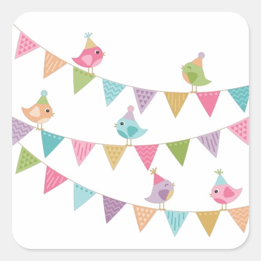 Cute Bird Bunting Vierkante Sticker (Voorkant)