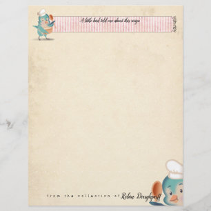 Cute bird chef gepersonaliseerd recept letterhead