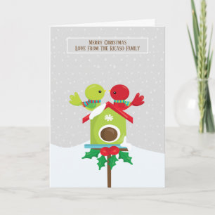 Cute Bird Couple Kerstmis gepersonaliseerd Kaart