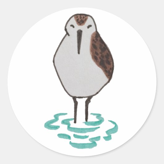 Cute Bird Drawing Sleeping Sandpiper Ronde Sticker (Voorkant)