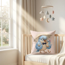 Cute Bird Family Throw Pillow cadeau