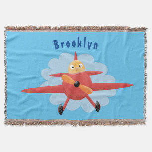 Cute bird flying red airplane cartoon illustratie deken