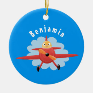 Cute bird flying red airplane cartoon illustratie keramisch ornament